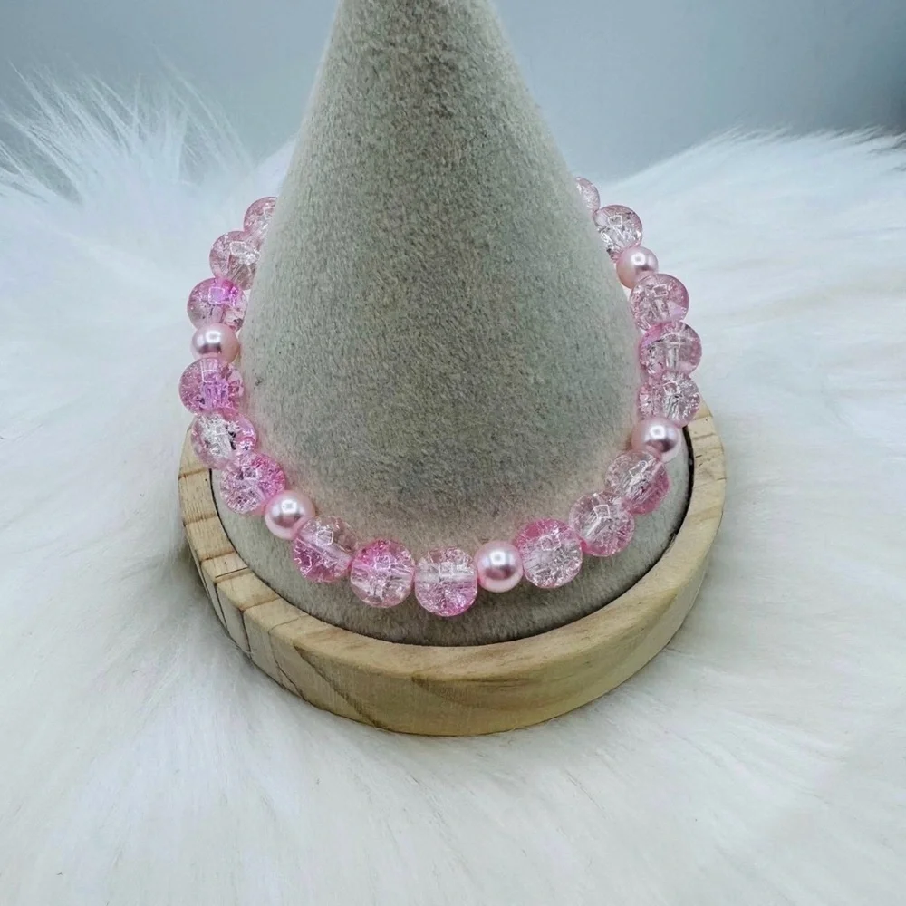 Gradient Glass Beaded Bracelet Style A Pink
